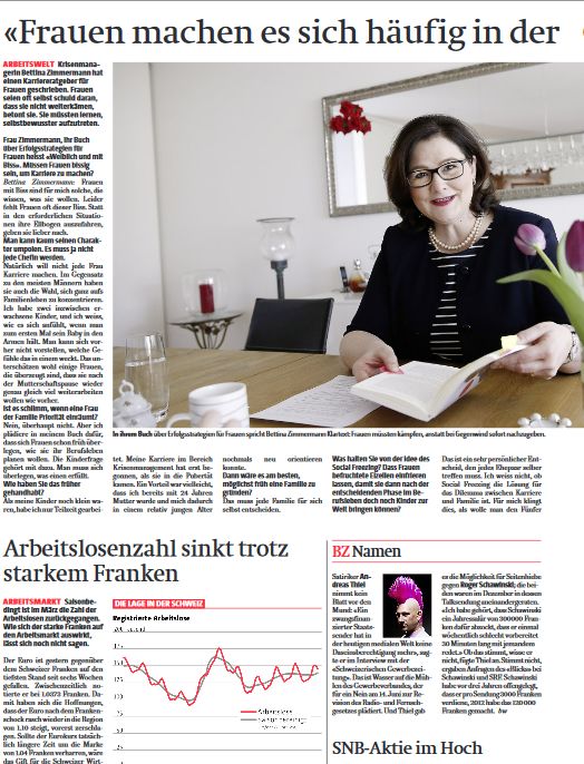 Interview in der Berner Zeitung, „Frauen machen es sich soft in der Opferrolle bequem“, April 2015