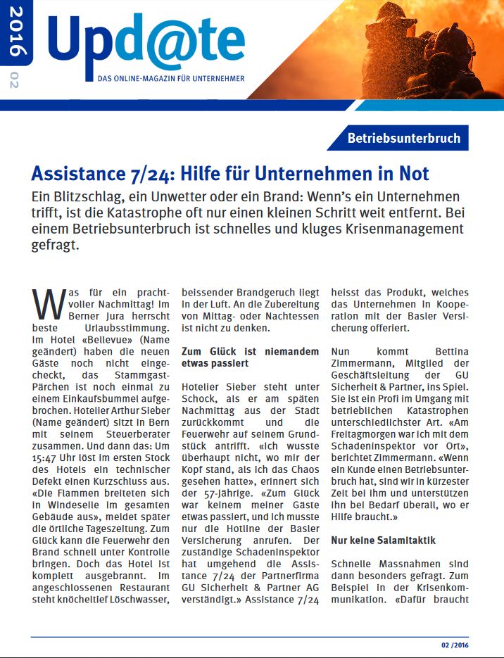 Upd@te, Onlinemagazin für Unternehmer, Basler Versicherungen, April 2016, B. Zimmermann, B. Sartory