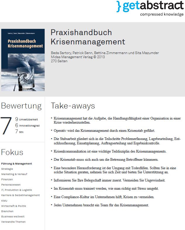 getabstract – Unser Praxishandbuch als Tipp der Woche, Oktober 2014, B. Zimmermann, B. Sartory